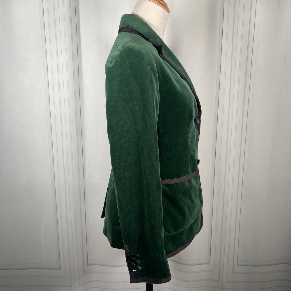 Kate Spade Green Velvet Blazer‎ - Grosgrain Trim & Jewel Buttons - Size 00 - Picture 7 of 16